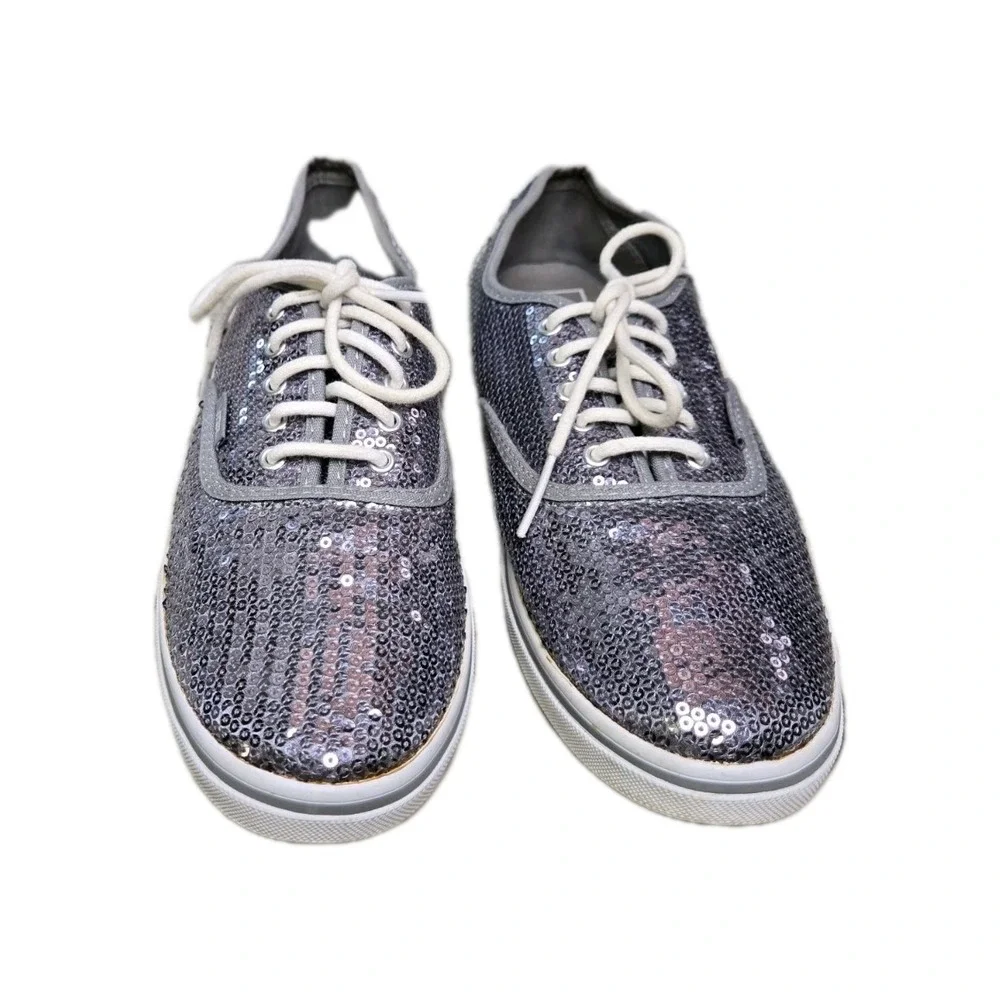 VANS Off The Wall Silver Sequin Skate Tennis Shoe Sneaker Women 8 Mens 6.5